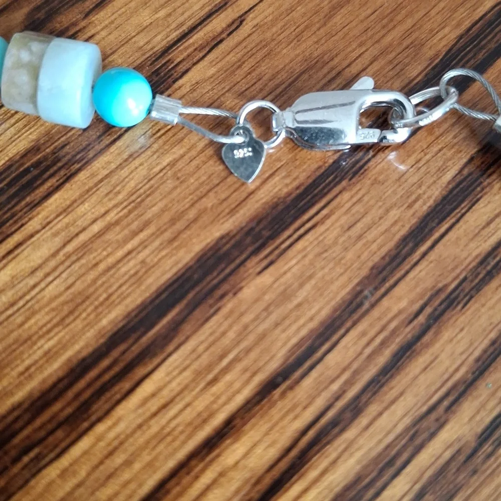 Heishi Amazonite And Turquoise Natural Stone Beads Sterling Silver 16